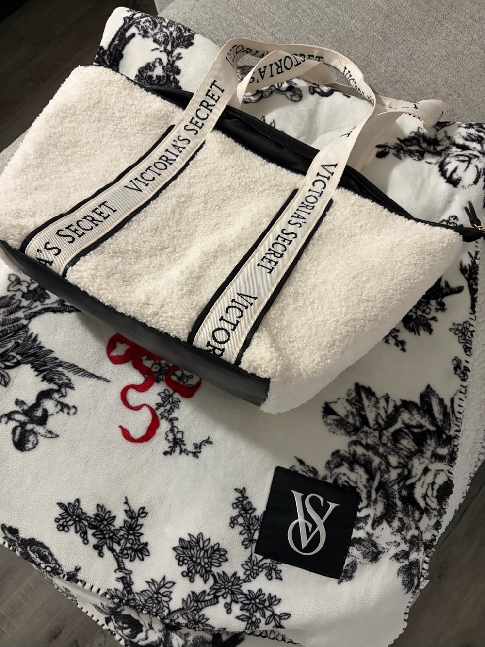 PINK Victoria's Secret Cream Sherpa Tote with Branded Straps